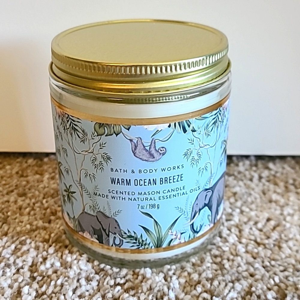 WARM OCEAN BREEZE Bath & Body Works Mason Jar Single Wick Candle